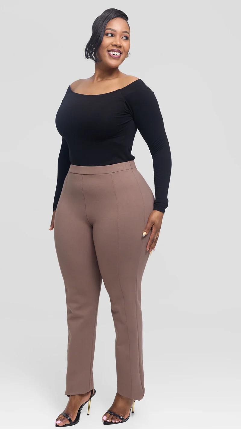 Vivo Panelled Straight Leg Pants in Ponte - Taupe