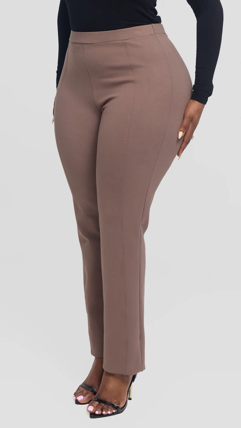 Vivo Panelled Straight Leg Pants in Ponte - Taupe