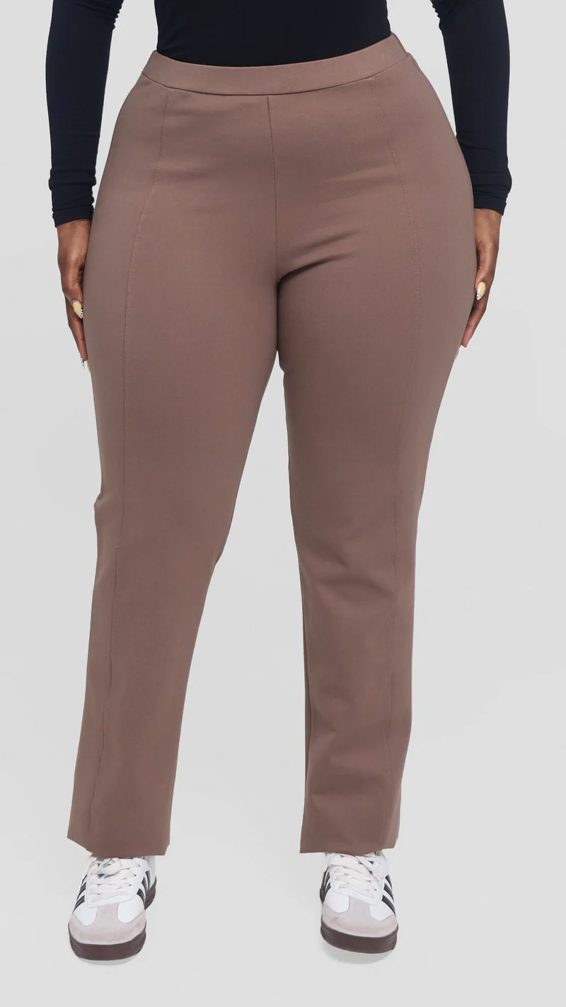 Vivo Panelled Straight Leg Pants in Ponte - Taupe