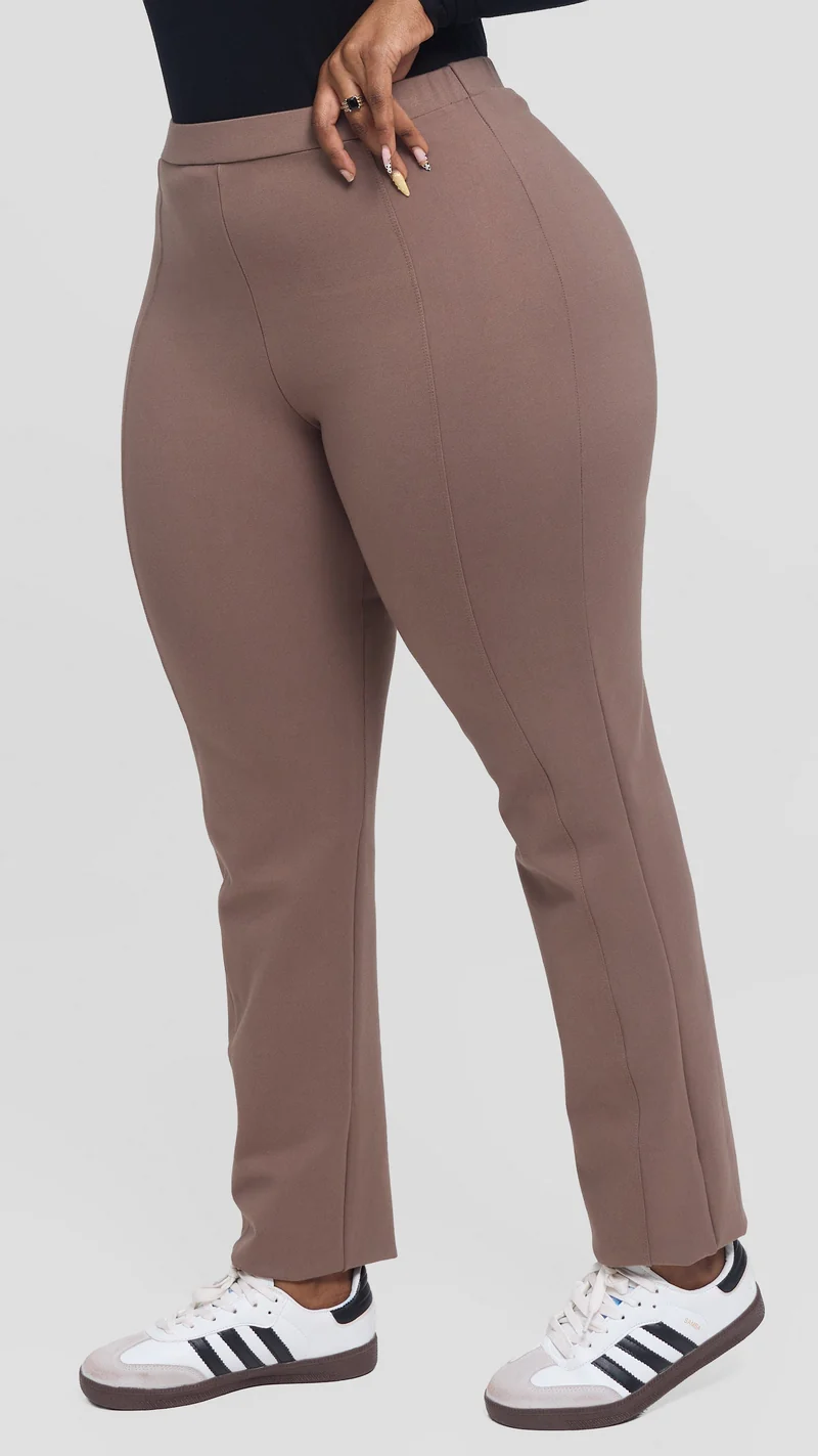 Vivo Panelled Straight Leg Pants in Ponte - Taupe