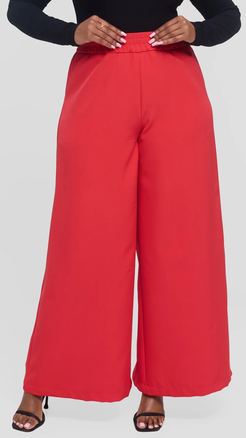Vivo Elastic Waist Wide Pants in Crepe - Red