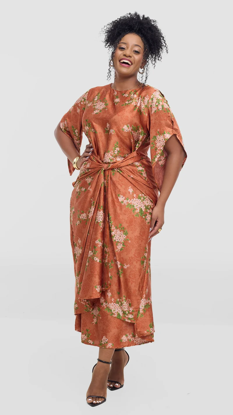 Silk House Collection Elodie Kaftan - Orange Abstract
