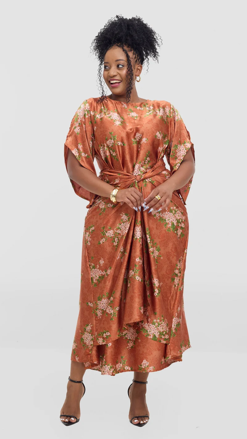 Silk House Collection Elodie Kaftan - Orange Abstract