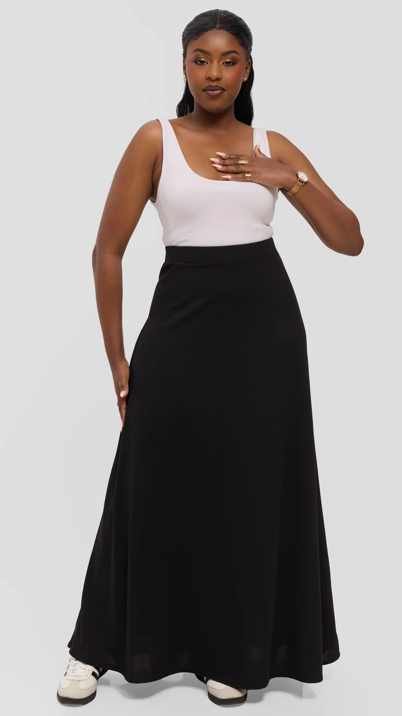 Vivo Tanda Maxi Skirt in Stretch Rib - Black