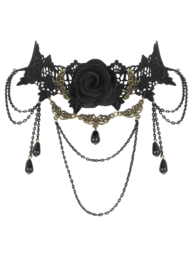 Steampunk Zubehör Kostüm Cosplay Spitze Choker Perlen Kette dekorative Halskette