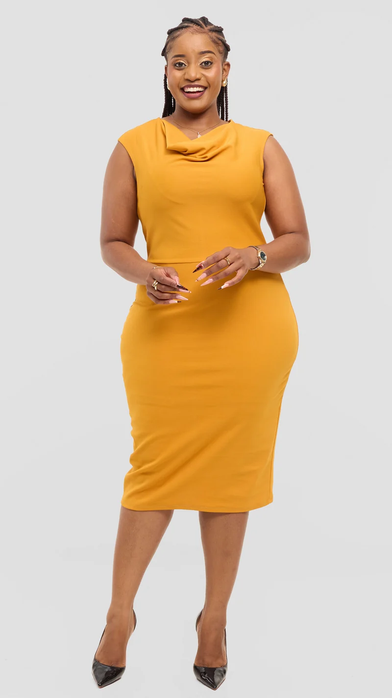Lizola Moon Bodycon Dress - Mustard