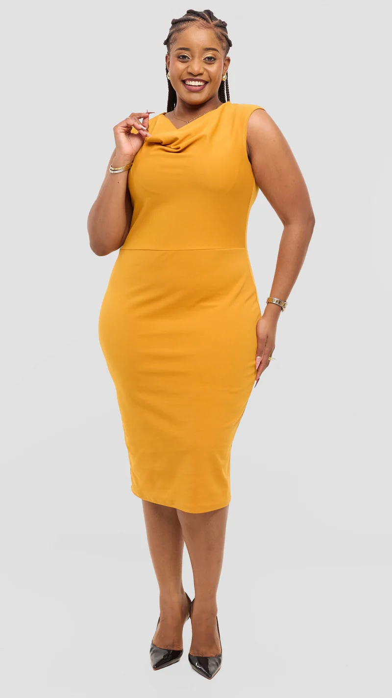Lizola Moon Bodycon Dress - Mustard