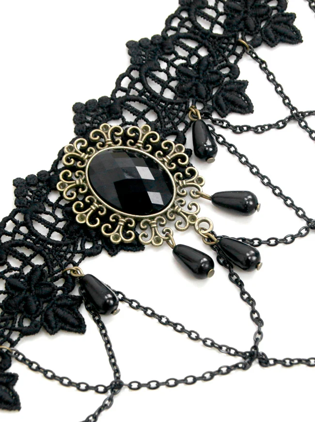 Steampunk Zubehör Kostüm Cosplay Spitze Choker Perlen Kette dekorative Halskette