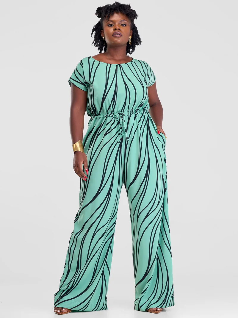Vivo Sakari Drop Shoulder Jumpsuit - Lime Green Sari Print