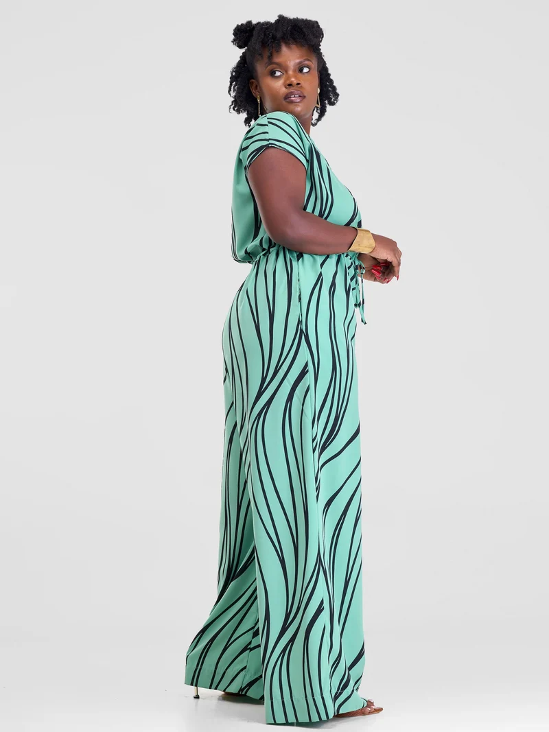Vivo Sakari Drop Shoulder Jumpsuit - Lime Green Sari Print