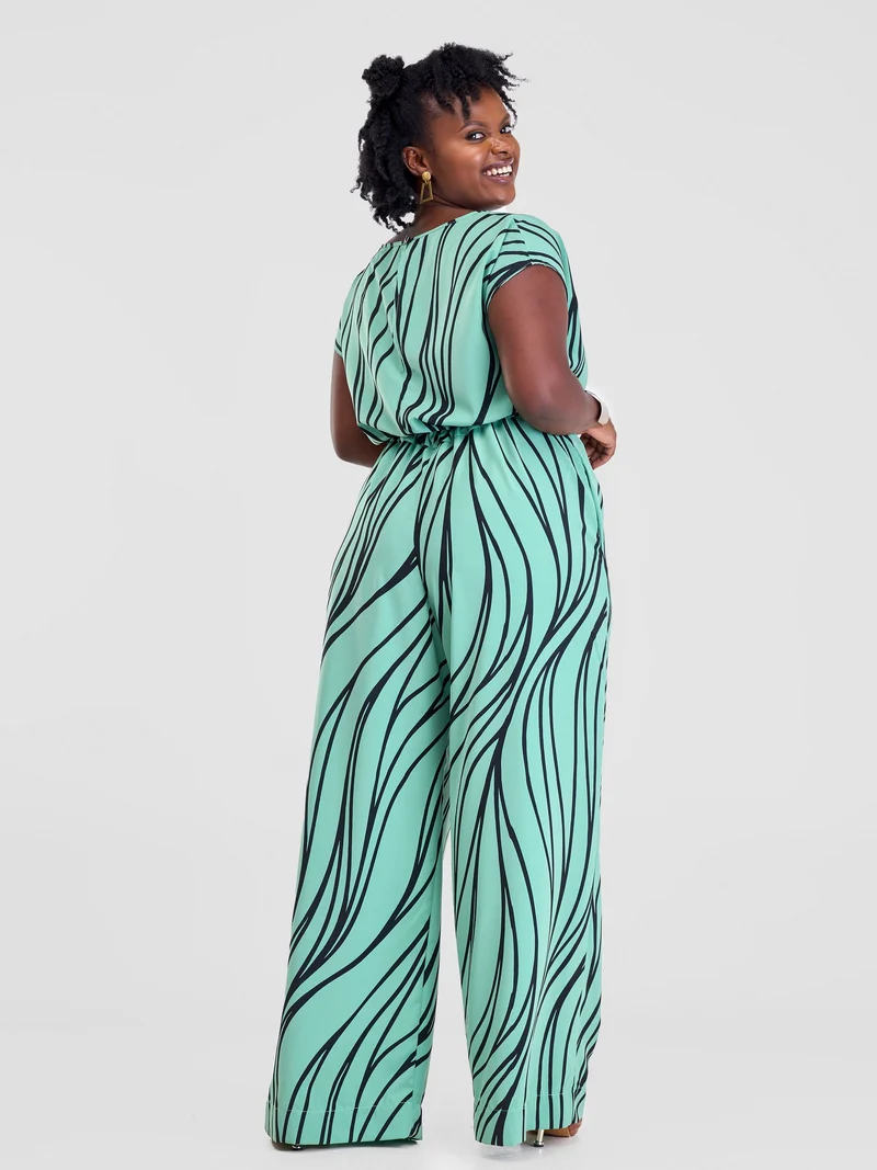 Vivo Sakari Drop Shoulder Jumpsuit - Lime Green Sari Print