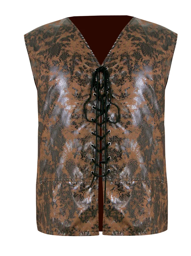 Herren Steampunk Retro Schnür Leder Weste Western Cowboy Weste