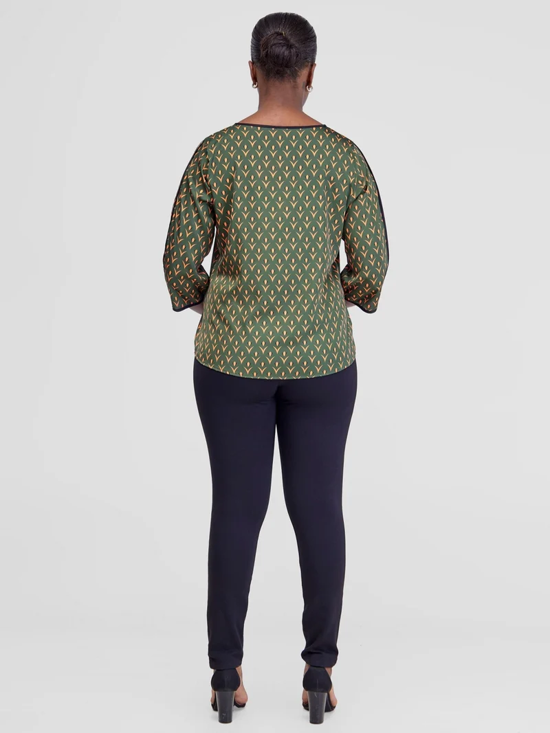 Vivo Vinna 3/4 Sleeve Top - Hunters / Orange Nina Print