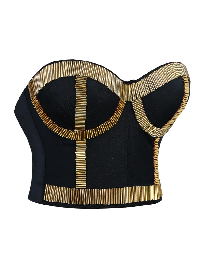 Punk Metallic Stick Clubwear Party Bustier BH Crop Top