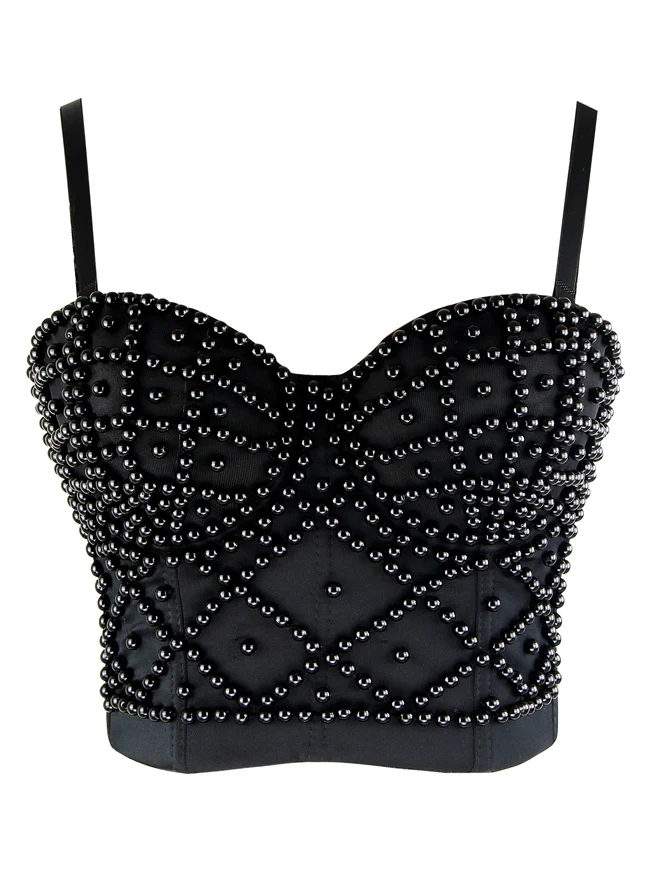 Spaghettiträger Perlen Clubwear Party BH Top