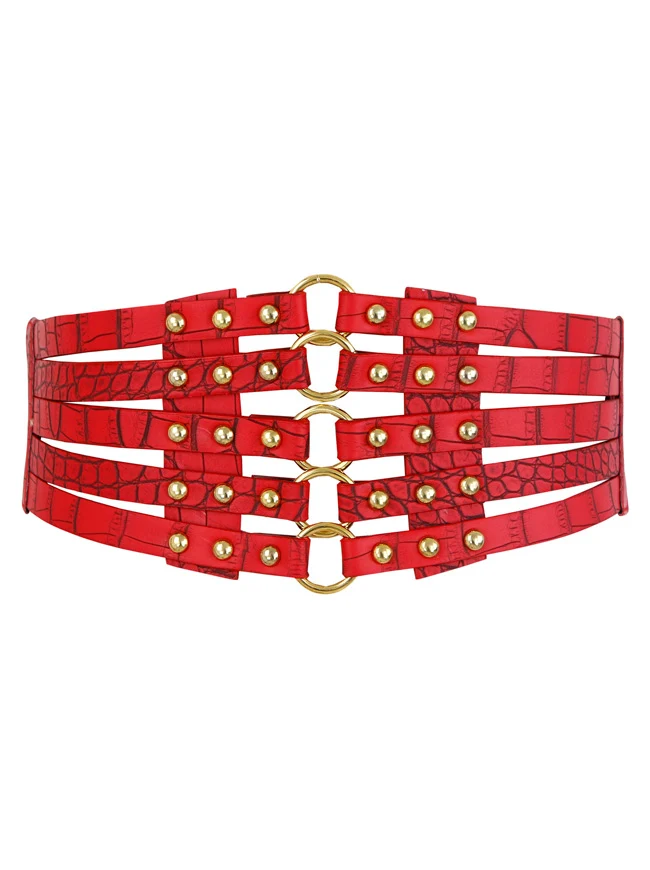 Vintage Retro Mode Kunstleder Steampunk Niet Elastic Waist Cinch Gürtel