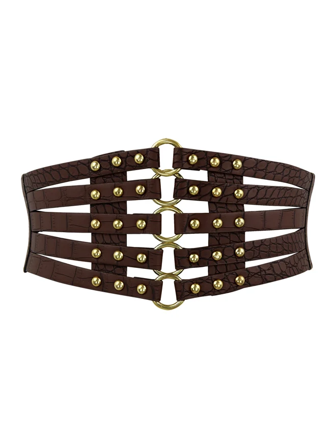 Vintage Retro Mode Kunstleder Steampunk Niet Elastic Waist Cinch Gürtel