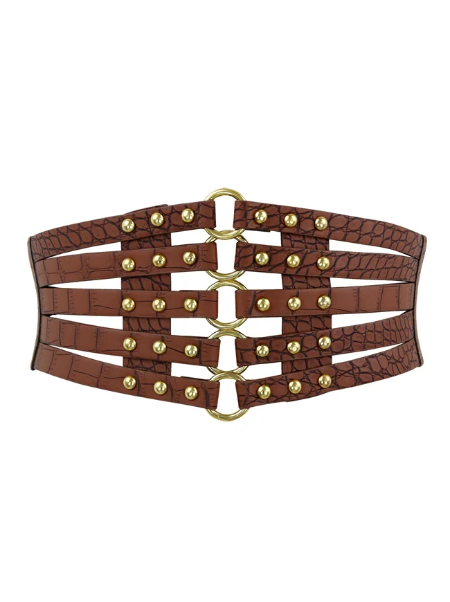 Vintage Retro Mode Kunstleder Steampunk Niet Elastic Waist Cinch Gürtel