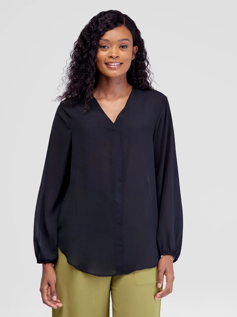 Vivo Dua Long Bishop Sleeve Top - Black Zoom