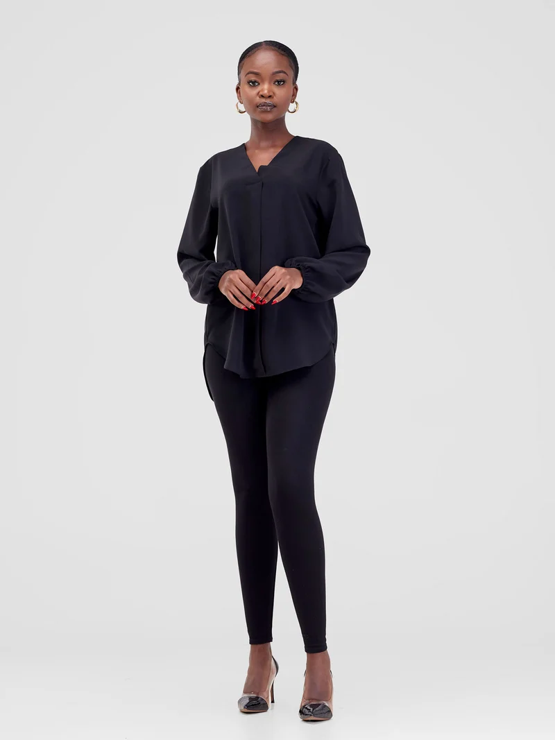 Vivo Dua Long Bishop Sleeve Top - Black Zoom