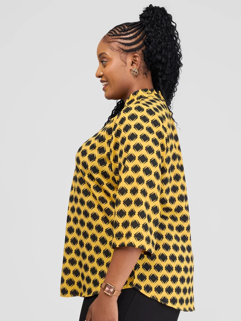 Vivo Saida 3/4 Sleeve Top - Mustard/Black Gola Print