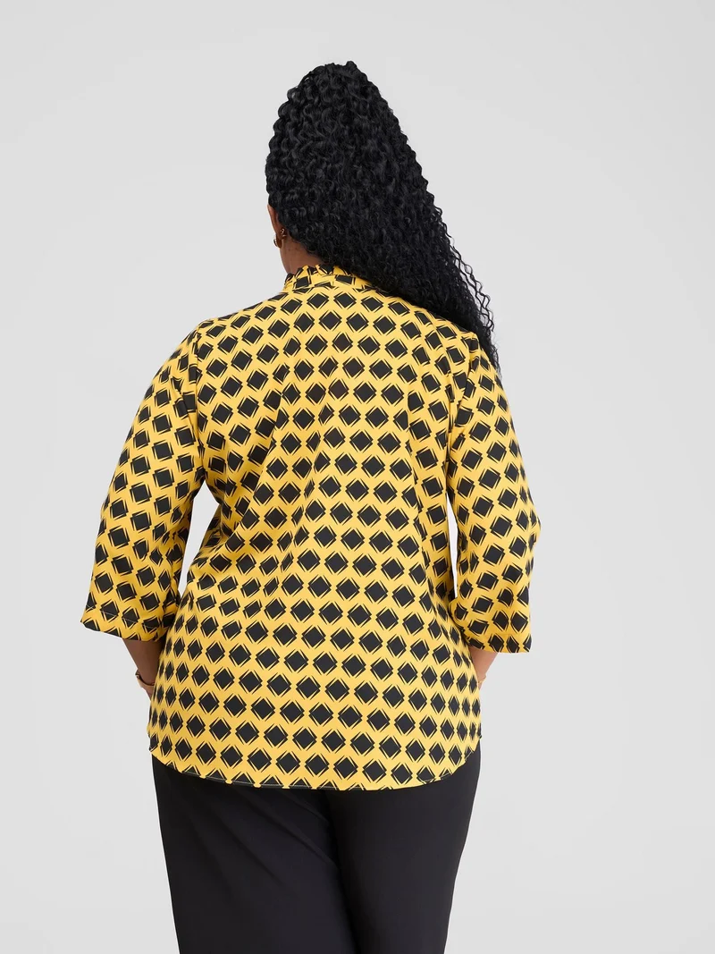 Vivo Saida 3/4 Sleeve Top - Mustard/Black Gola Print