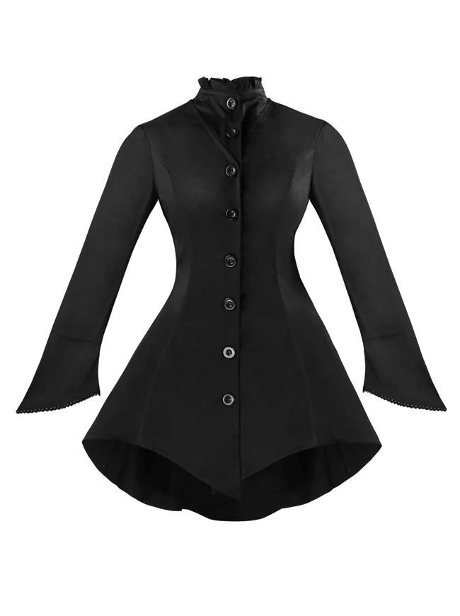 Gothic Vintage High Neck Langarm Button Down Jackenmantel