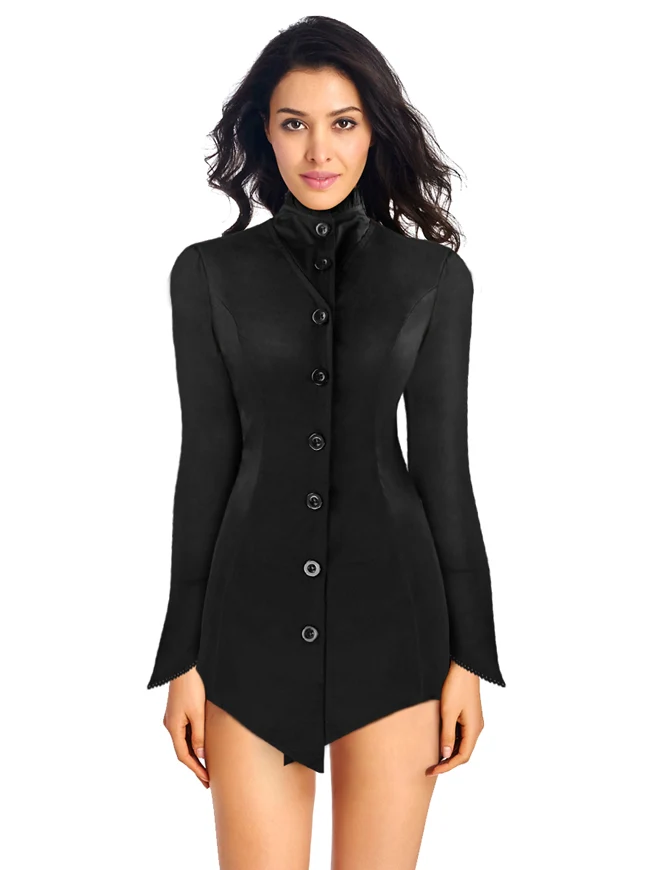 Gothic Vintage High Neck Langarm Button Down Jackenmantel