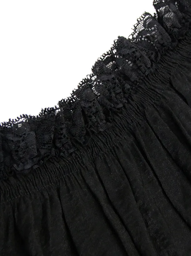 Langärmlige schulterfreie Bluse mit Spitzenbesatz