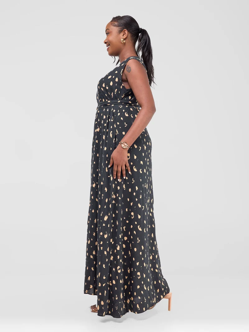 Vivo Maua Sleeveless Maxi Tent Dress - Black / Beige Print