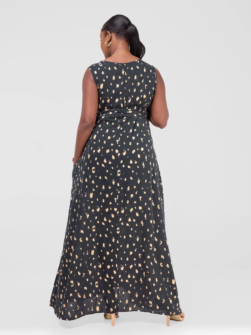 Vivo Maua Sleeveless Maxi Tent Dress - Black / Beige Print