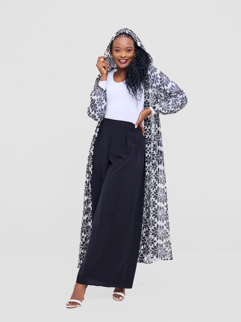 Vivo Basic Hooded Kimono - Beige / White Print