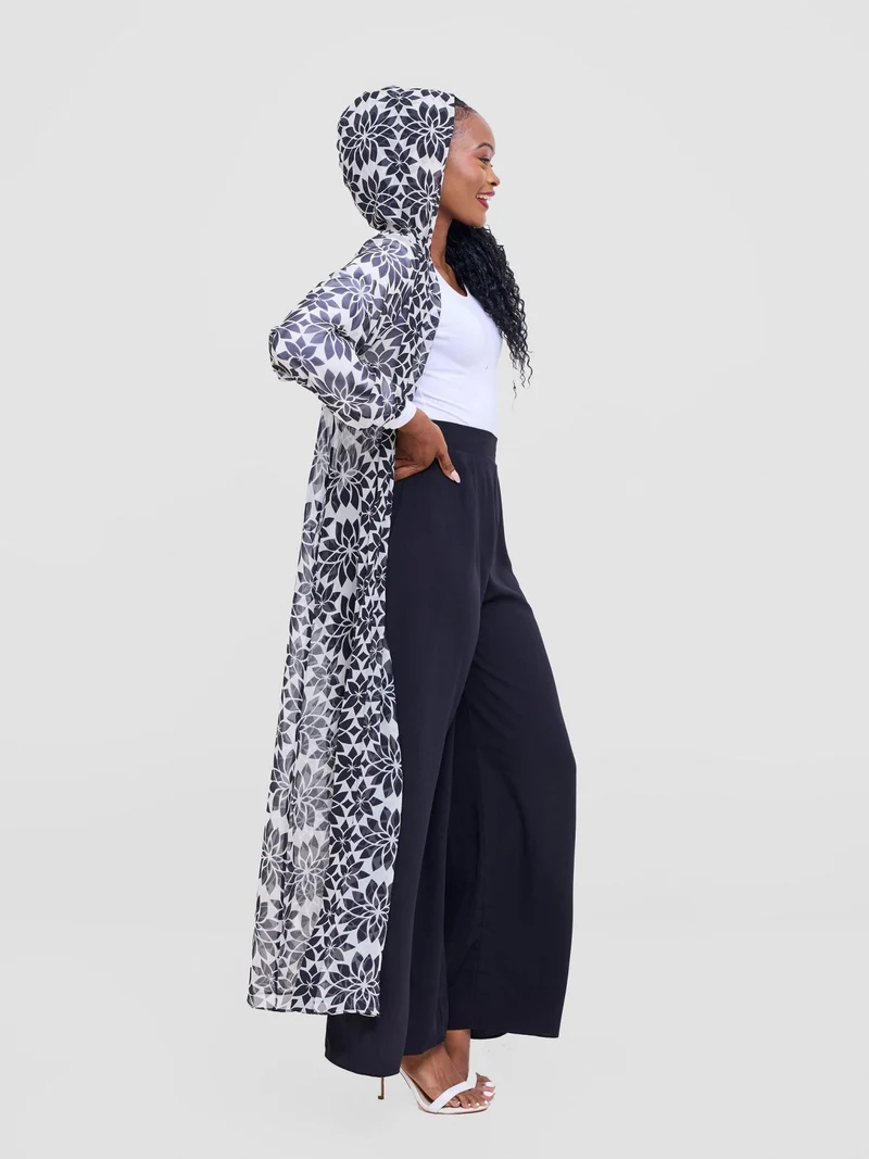 Vivo Basic Hooded Kimono - Beige / White Print