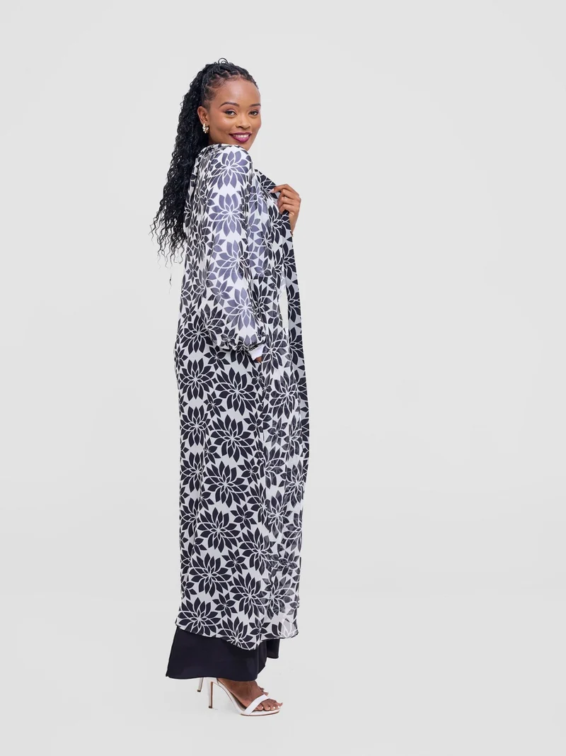 Vivo Basic Hooded Kimono - Beige / White Print