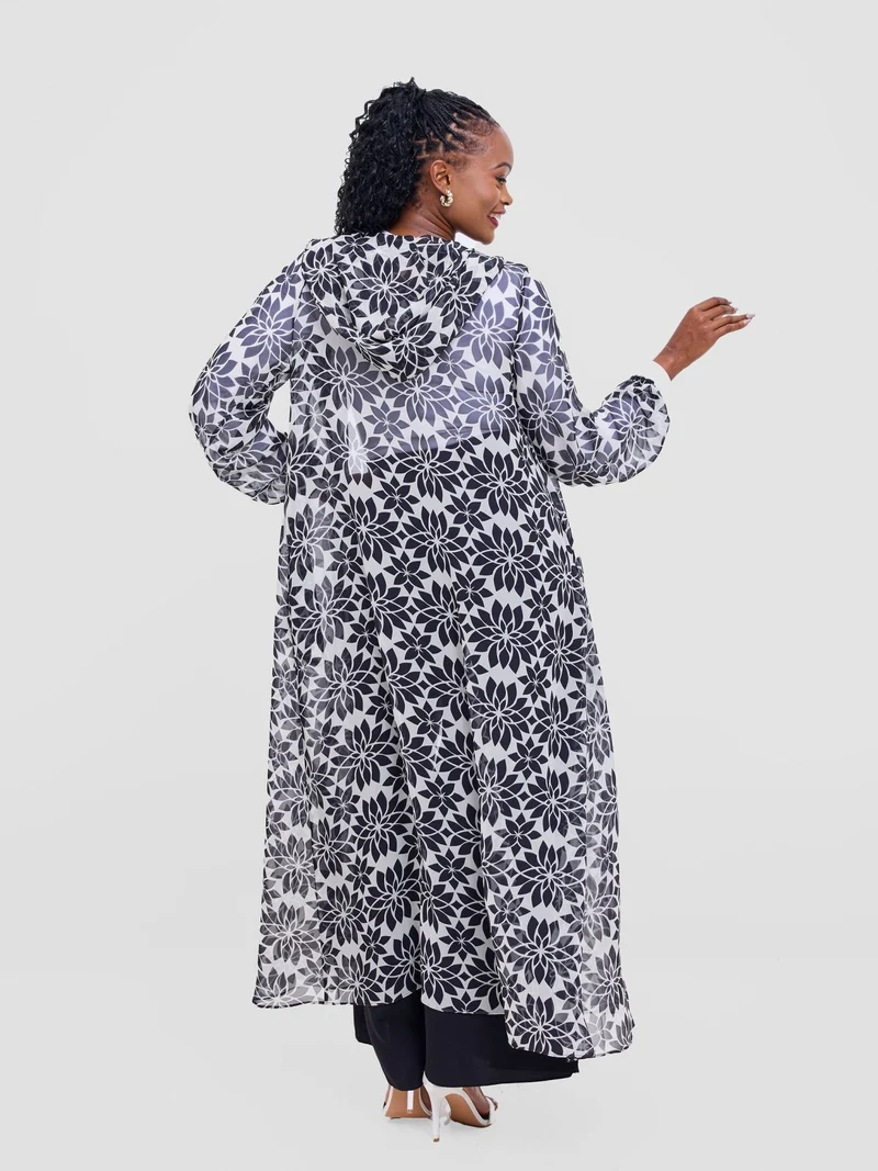 Vivo Basic Hooded Kimono - Beige / White Print