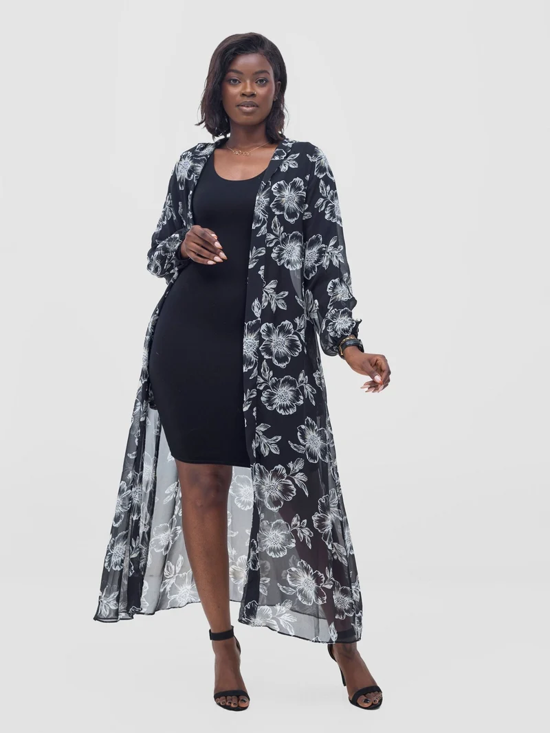 Vivo Basic Hooded Kimono - Black / Yellow Print