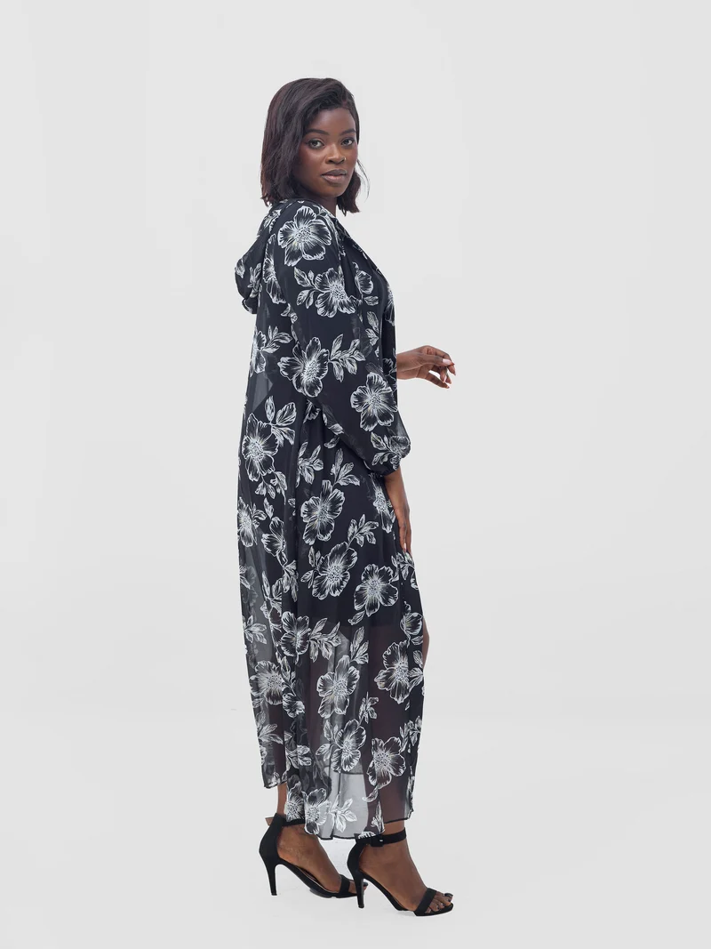 Vivo Basic Hooded Kimono - Black / Yellow Print