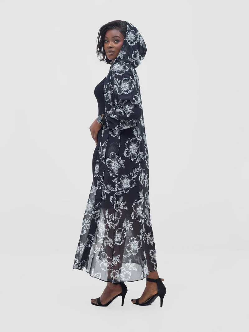 Vivo Basic Hooded Kimono - Black / Yellow Print