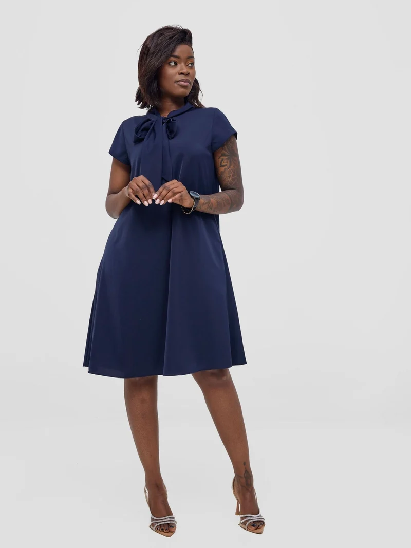 Vivo Niari Tent Dress in Crepe - Navy Blue