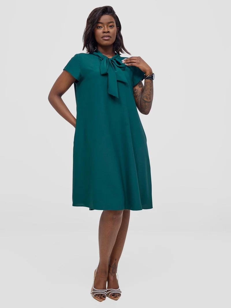 Vivo Niari Tent Dress in Crepe - Dark Green