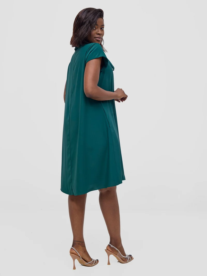 Vivo Niari Tent Dress in Crepe - Dark Green