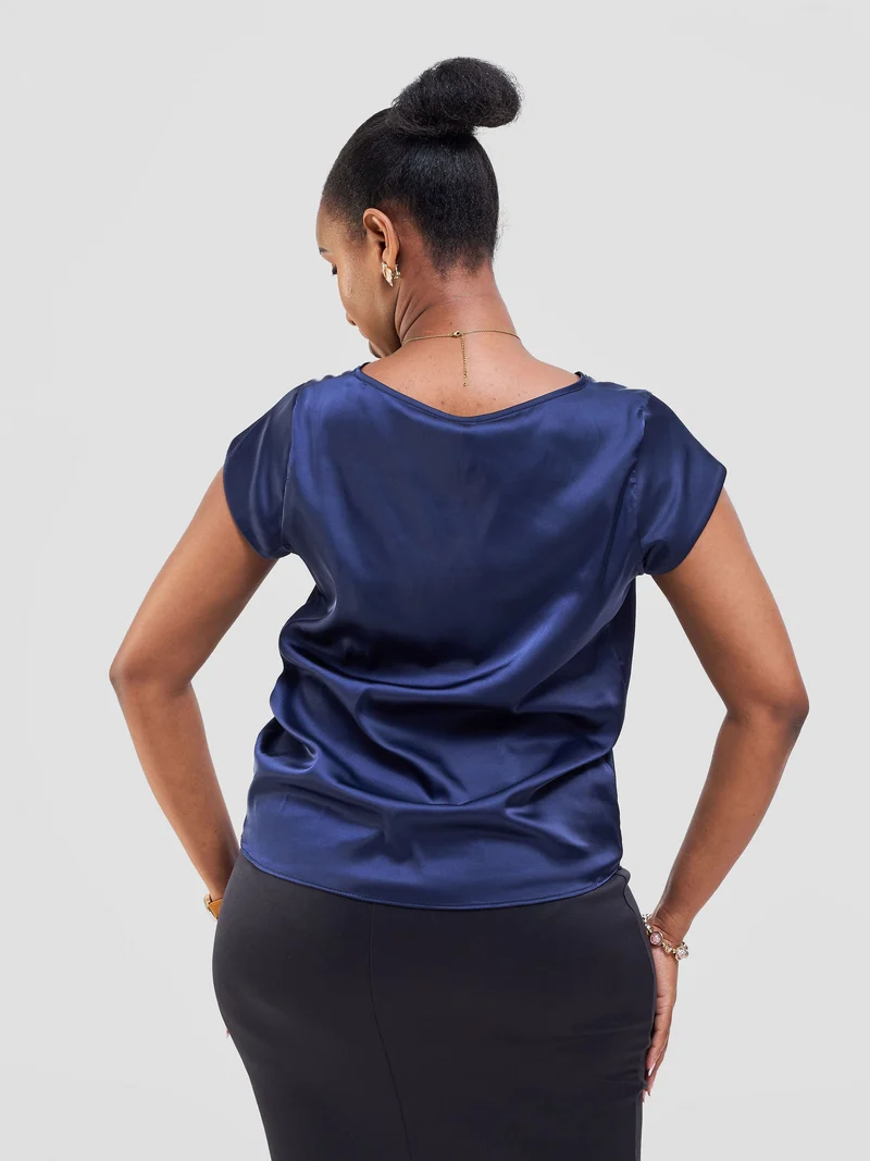 Vivo Basic Cap Sleeve Top in Satin - Navy Blue