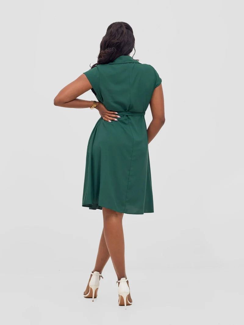 Vivo Zuri Cap Sleeve Knee Length Dress - Dark Green