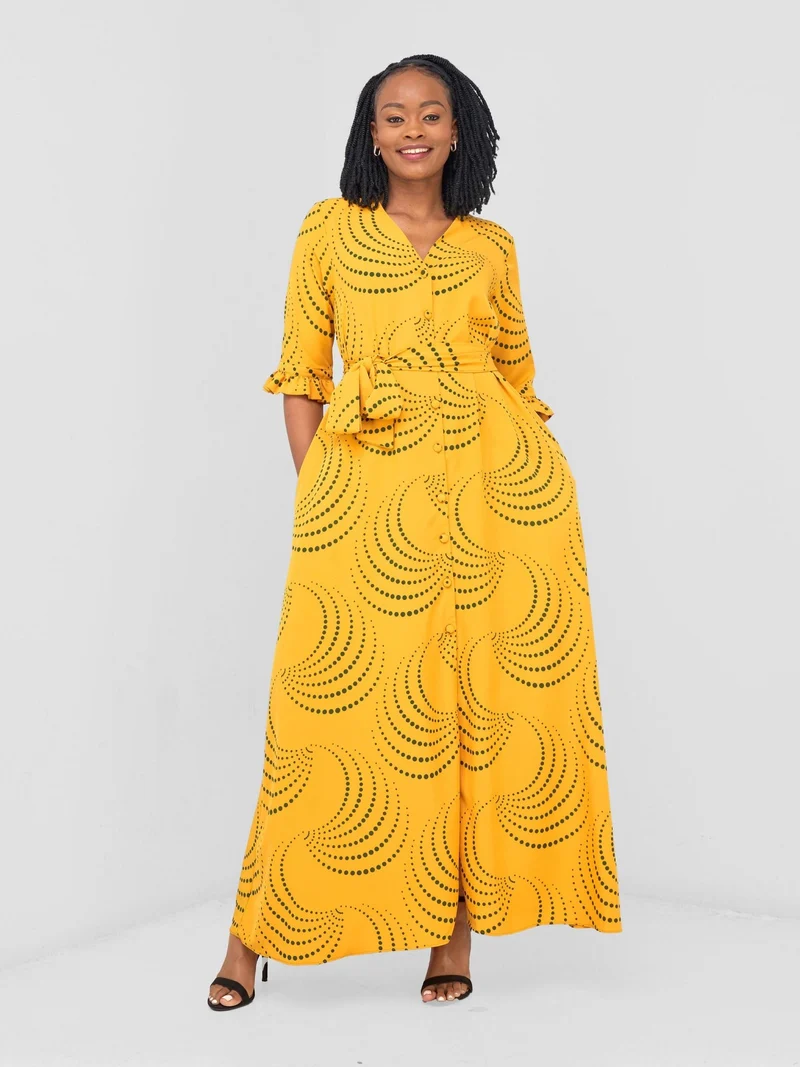 Vivo Nasinka Maxi Shirt Dress - Mustard / Green Sinka Print