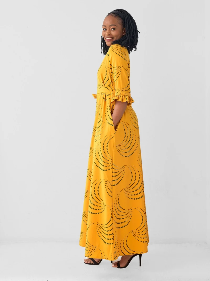 Vivo Nasinka Maxi Shirt Dress - Mustard / Green Sinka Print