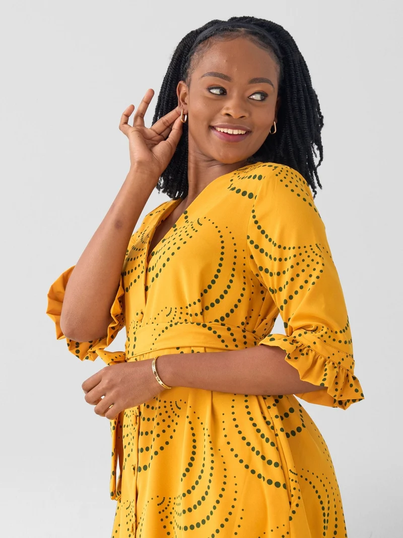Vivo Nasinka Maxi Shirt Dress - Mustard / Green Sinka Print