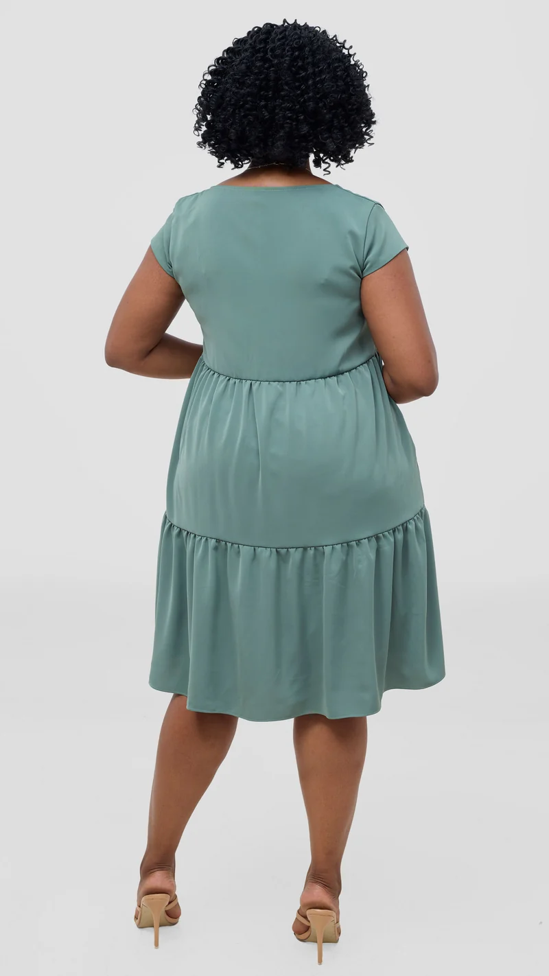 Vivo Pelia Round Neck Dress - Dusty Green