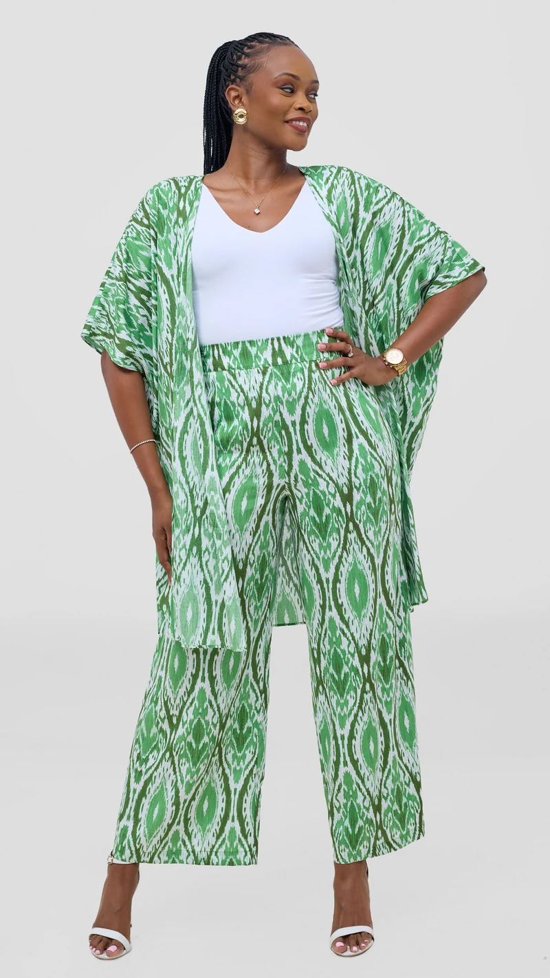 Vivo Samira Wide Kimono - Green / Dark Green Print