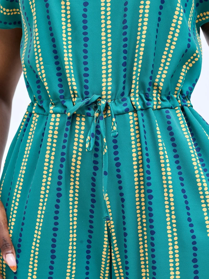Vivo Sakari Drop Shoulder Jumpsuit - Green / Navy Deka Print