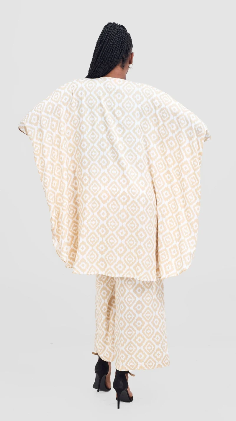 Vivo Samira Wide Kimono - Beige / White Print